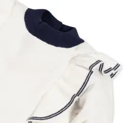 Hope & Henry Girls' Long Sleeve Mock Neck Ruffle Pinafore Sweater Dress, Toddler