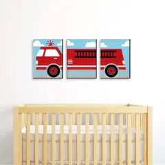 Big Dot of Happiness Fired Up Fire Truck - Firefighter Firetruck Nursery Wall Art and Kids Room Decor - Gift Ideas - 7.5 x 10 inches - Set of 3 Prints