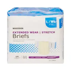McKesson Extended Wear Stretch Briefs, Incontinence, Maximum Absorbency, Unisex, Large