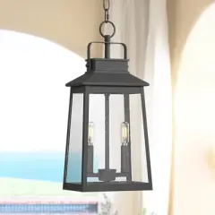 John Timberland Jubliee 19 1/4" High Modern Outdoor Pendant Light Fixture Ceiling Porch House Exterior 2-Light Hanging Black Metal Clear Glass Shade