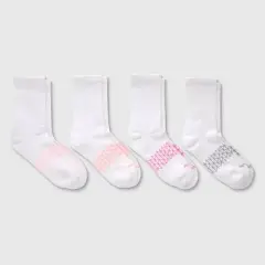 Hanes Women's 4pk Absolute Active Crew Socks - White 5-9: Midweight Cotton Blend, Seamless Toe, Machine Washable