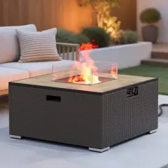 Evita Outdoor Fire Pit Table with 40,000 BTU, Propane Fire Pit with WindShield, Glass Stones, Rain Cover-35*35*10 Inch