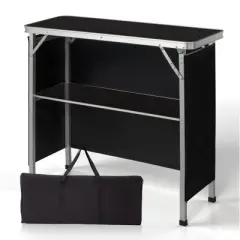 Karl Home Patio Black Portable Folding Bar Table with Shelf