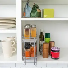 Glidez Powder-Coated Steel Pull-Out/Slide-Out Storage Organizer with Plastic Liners for Spice Rack Use - 2 -Tier Design
