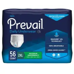 Prevail Daily Underwear Disposable Underwear Male Pull On with Tear Away Seams 2X-Large, PUM-517, Maximum, 56 Ct