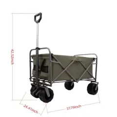 DSVIMOY Outdoor Serving Carts, Portable Folding Beach Wagons with Wheels, Collaspible Cart with Handle, Green, 37.79"*24.41"*42.51"
