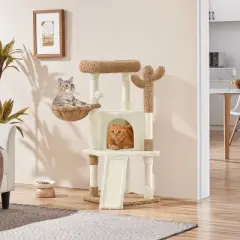 Yaheetech 42&Prime; Height Cactus Cat Tree with Platform, Condo, Basket, Scratching Posts, Board & Hanging Ball
