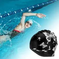 Unique Bargains Silicone Butterfly Vine Leaves Pattern Waterproof Swim Cap 1 Pc