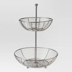 Matte Finish 2-Tier Fruit Basket - Threshold&trade;: Steel Round Fruit Stand Holder, Silver, Spot Clean, 17" Height