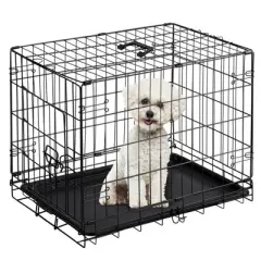 Lirago 24 Inch Black Single Door Dog Cage Durable Metal Kennel with Secure Lock Collapsible Design and Removable Tray