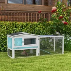 PawHut Rabbit Hutch 2-Story Bunny Cage Small Animal House with Slide Out Tray, Detachable Run, for Indoor Outdoor, Orange
