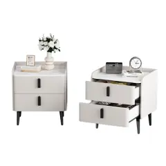 INFURNIC Nightstands Set of 2 Night Stand with 2 Drawers Marble Pattern Tabletop Modern Design for Bedroom Living Room, White, 19.88"*15.94"*20.16"