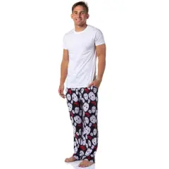 Friday The 13th Mens' Jason Voorhees Mask Allover Sleep Pajama Pants Black