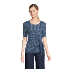 Lands' End Women's Elbow Sleeve Lightweight Jersey Tie Front Top