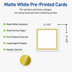 Avery Printable Square Cards, Gold Beads, 2.5" x 2.5", Matte White Square Cards, Laser/Inkjet, 90ct, Great for Business Cards