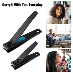Unique Bargains 2pcs Nail Clipper Set for Nail Care for Travel or Home Black Stainless Steel