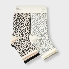 Women's Leopard & Solid Ribbed 6pk Ankle Socks - A New Day&trade; Black/Gray/Ivory 4-10