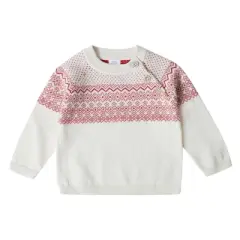 Stellou & Friends 100% Cotton Knit Norwegian Jacquard Design Baby Toddler Boys Girls Long Sleeve Crew Neck Sweater with Shoulder Buttons
