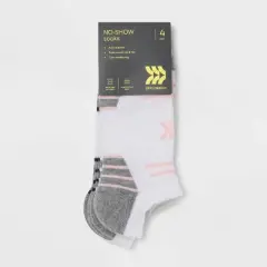 Women's Striped Cushioned 4pk No Show Athletic Socks - All in Motion&trade; - White/Pastels 4-10