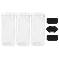 Cornucopia Brands-2.5qt Tall Clear Plastic Canisters with Lids and Labels 3pk