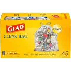 Glad Tall Kitchen Drawstring Garbage Bags + Clear Trash Bags - 13gal/45ct