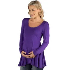 24seven Comfort Apparel Womens Long Sleeve Solid Color Swing Style Flared Maternity Tunic Top