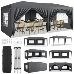 10&times;20 Ft Outdoor Party Tent,Pop Up Canopy Tent with 6 Removable Sidewalls,Heavy Duty Gazebo,Block Uv and Waterproof for Camping,Backyard,Gray