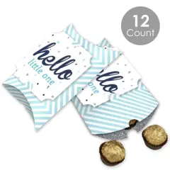 Big Dot of Happiness Hello Little One - Blue and Silver - Favor Gift Boxes - Boy Baby Shower Large Pillow Boxes - Set of 12