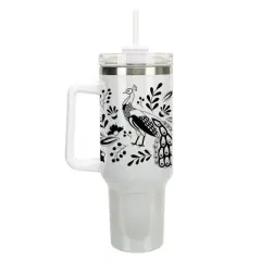 Elanze Designs Peacock Bird Flower Garden 40 oz. Stainless Steel, Large Water Bottle Coffee Mug, Spill & Leak Resistant, Thermal Travel Tumbler with