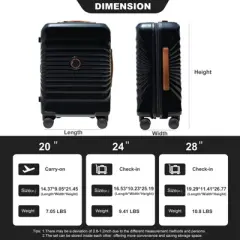 SEVOBAL Luggage 28 Inch Lightweight Suitcase with TSA Lock USB Port and Spinner Wheels for Travel, Black, 21"*11"*30"