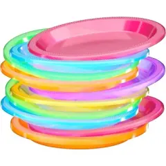 Exquisite Black Light Glow Party Disposable Plates: Assorted Neon Colors-6 colors -9 Inch