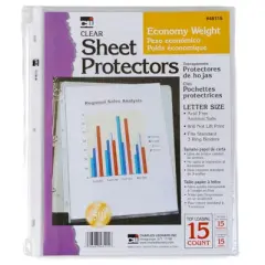 Charles Leonard - Sheet Protectors - Top Loading with Binder Holes - 2 Mils Economy Weight - Letter Size - Pack of 15