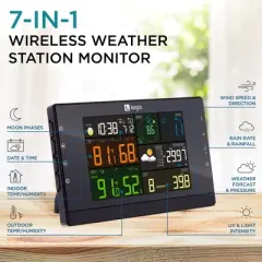 Logia 7-in-1 Wi-Fi Wireless Weather Station w/Solar, Indoor/Outdoor weather station w/Alarms & More