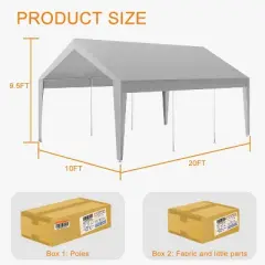 GustoWave 10x20ft Heavy Duty Carport Canopy, Waterproof Portable Shelter for Car, Truck, and Party