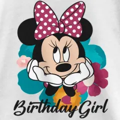 Girl's Minnie Mouse Birthday Girl Flowers T-Shirt