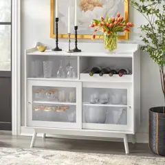 Dublin Bar Cabinet with Sliding Glass Doors White - Buylateral