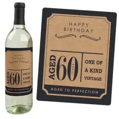 Big Dot of Happiness 60th Milestone Birthday Gift For Men - Wine Bottle Label Stickers - Set of 4