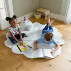 Silky Soft Fleece Unicorn Cloud Snuggle Play Mat with Attached Pillow