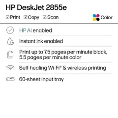 HP DeskJet 2855e Wireless All-in-One Color Printer Scanner Copier with 3 Months Free Instant Ink (588S5A)