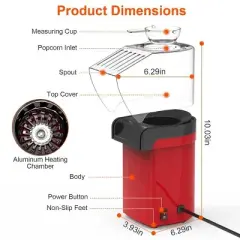 Popcorn Popper Maker Hot Air with Measure Cup And Butter Warmer 1200W Oil-Free Easy To Use 8Cups Mini Popcorn Maker Machine for Home
