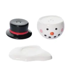 Transpac Dolomite Melted Snowman Salt and Pepper Shaker Set of 3 for Christmas Holiday Table Decor