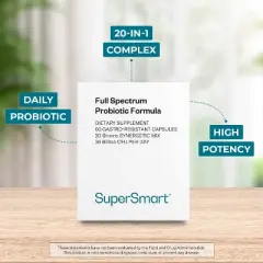 SuperSmart Full Spectrum Probiotic Formula 36 Billion CFU per Day (20-in-1 Complex) | Non-GMO & Gluten Free - 60 Vegetarian Capsules