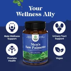Men's Saw Palmetto, Saw Palmetto Extract with Beta Sitosterol for Men's Health, Better Bladder Control & Restoring Hair, Nature's Craft, 60ct or 100ct