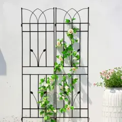 Lirago 2 Pack Metal Garden Trellis Rustproof Climbing Plant Support for Outdoor Flowers Vines Vegetables Black Powder Coated 71"H x 17.7"W x 1"D