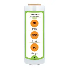 PSBM 4 Rolls Clear Hand Stretch Wrap, 18 in. x 1500 Ft. x 90 Gauge Shrink Film