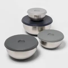 Joseph Joseph 4pc Stainless Steel 100 Collection Nesting Prep & Store Bowl Set with Lids: Mixing Bowls, Non-Slip Base