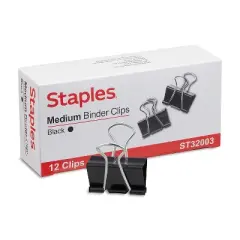 Staples Medium Binder Clips Bulk PK Blk 1 1/4" Size with 5/8" Capacity 144/PK 395200