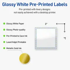 Avery 3" x 3" Labels, Gold Dots with Blue Border, 60 ct