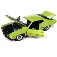 1971 Ford Torino Cobra Grabber Lime Green with Matt Black Hood and Stripes "Class of 1971" 1/18 Diecast Model Car by Auto World