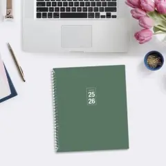 Blue Sky 8"x10" 2025-2026 Weekly/Monthly Student Spiral Planner Spiral Fern Green